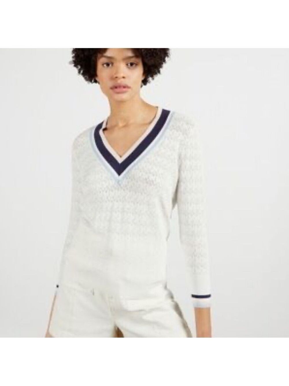 Ted Baker Cream V-Neck classic preppy tennis Sweater size 3 medium